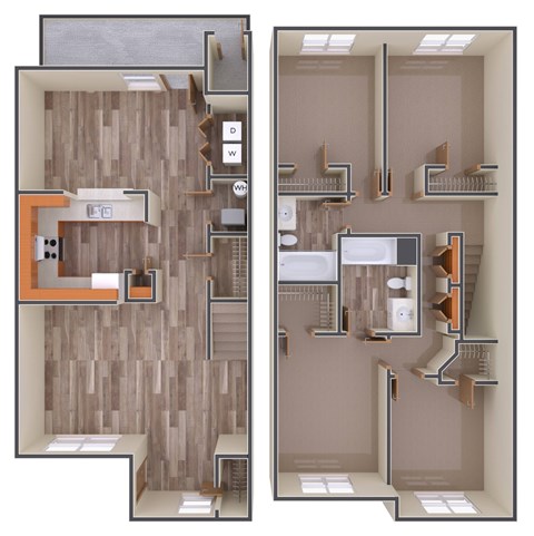 Floor plan for 4 beds, 2 baths, 1385 sqft